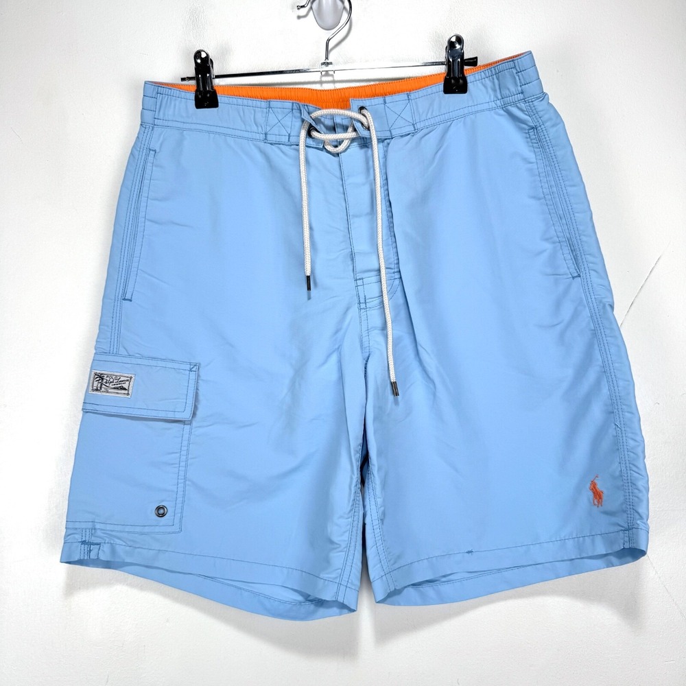 Polo Ralph Lauren‎ Board Shorts Swim Trunks Men Small Blue Orange Pony Pocket